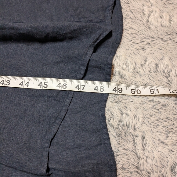 CP shades Navy Blue 100% Linen Midi Dress Long Sleeve Shirt Collar Dress Medium - Picture 9 of 10